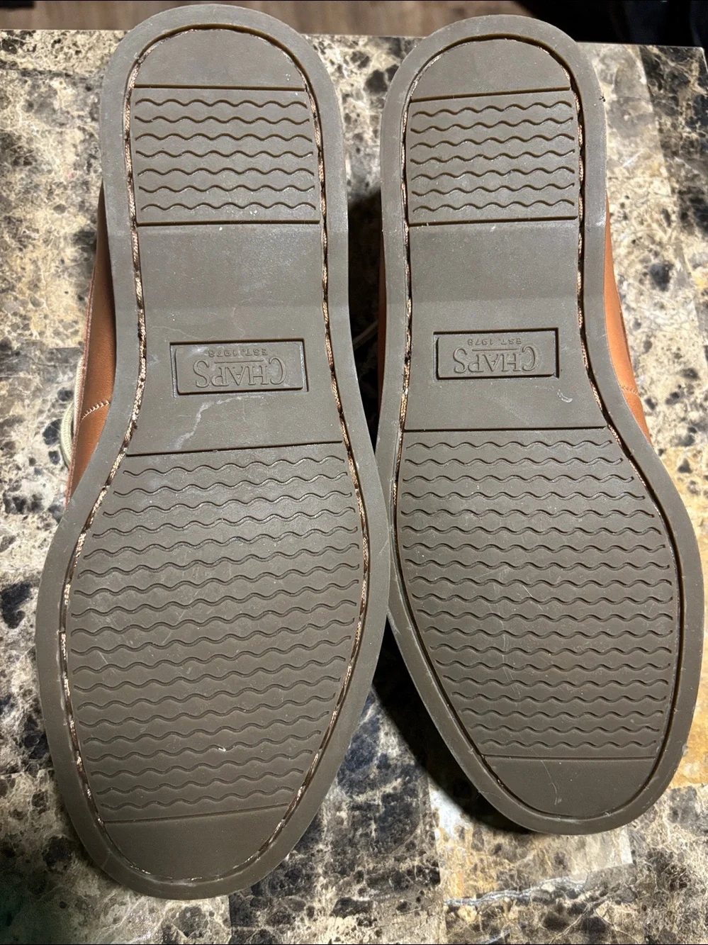 Chaps Brown Leather Boat Shoes with Tan Laces